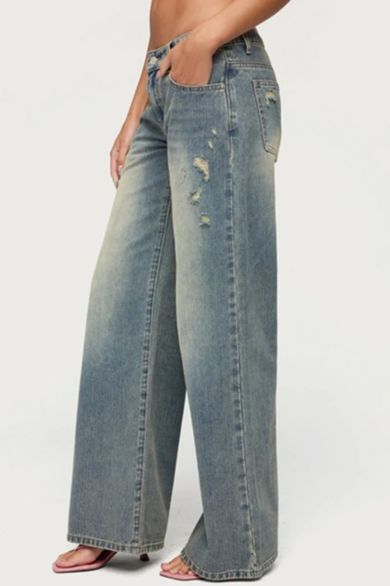 Edikted Noor Distressed Low Rise Baggy Jeans