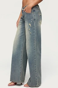 Edikted Noor Distressed Low Rise Baggy Jeans