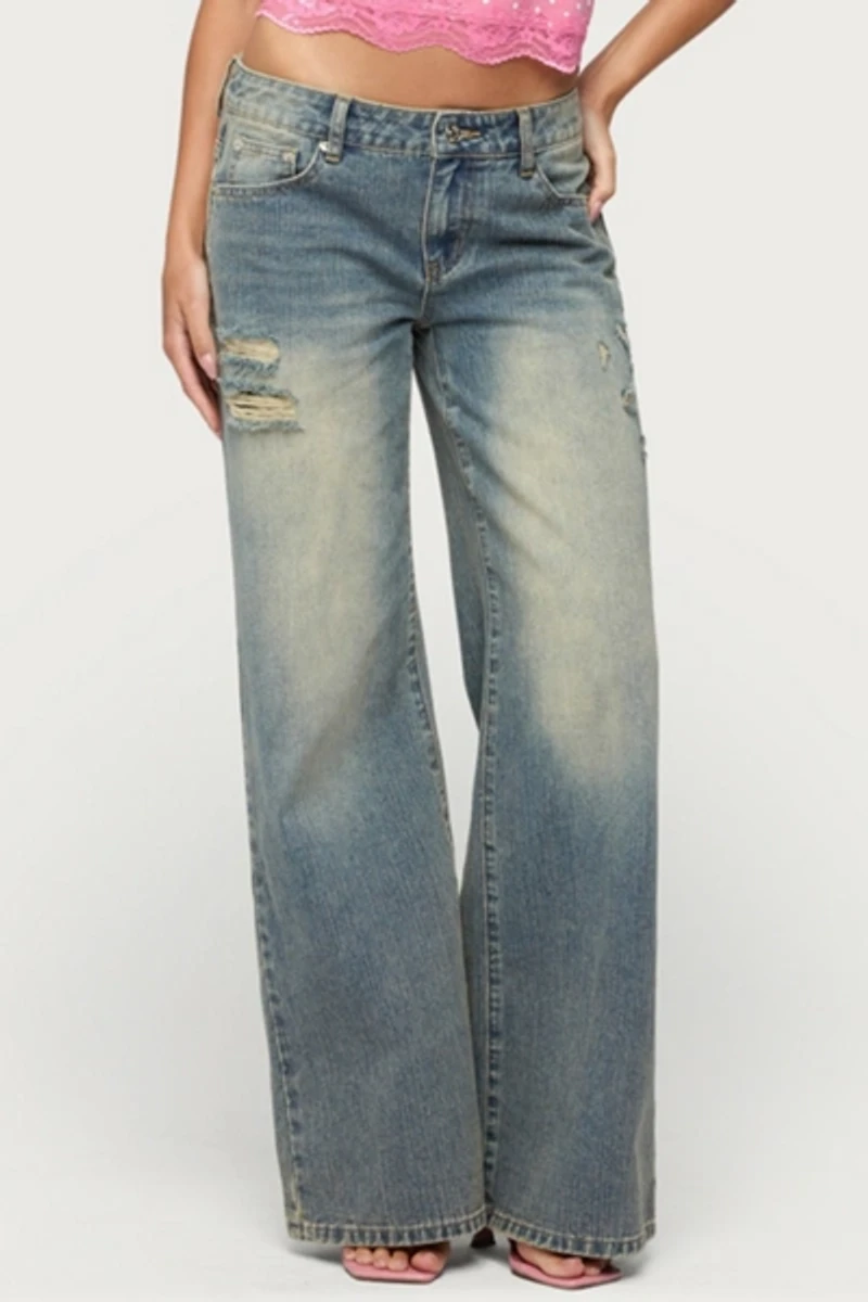 Edikted Noor Distressed Low Rise Baggy Jeans