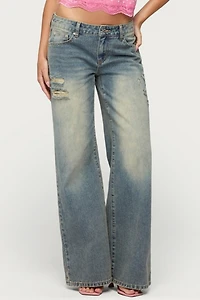 Edikted Noor Distressed Low Rise Baggy Jeans