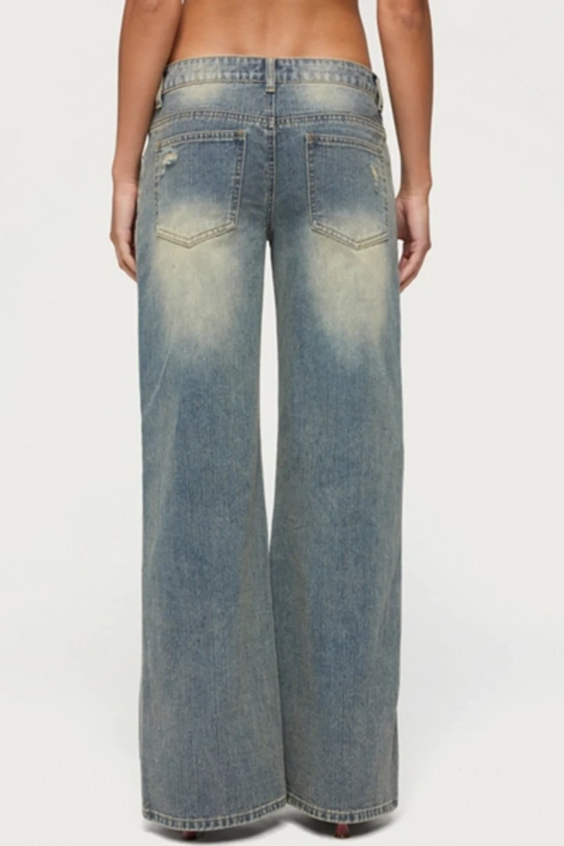 Edikted Noor Distressed Low Rise Baggy Jeans
