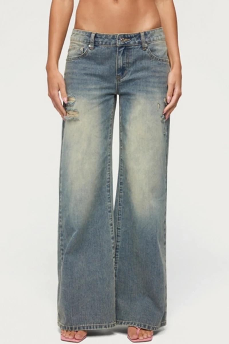 Edikted Noor Distressed Low Rise Baggy Jeans