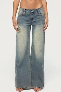 Edikted Noor Distressed Low Rise Baggy Jeans