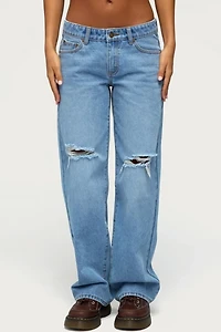 Edikted Juju Distressed Low Rise Baggy Jeans