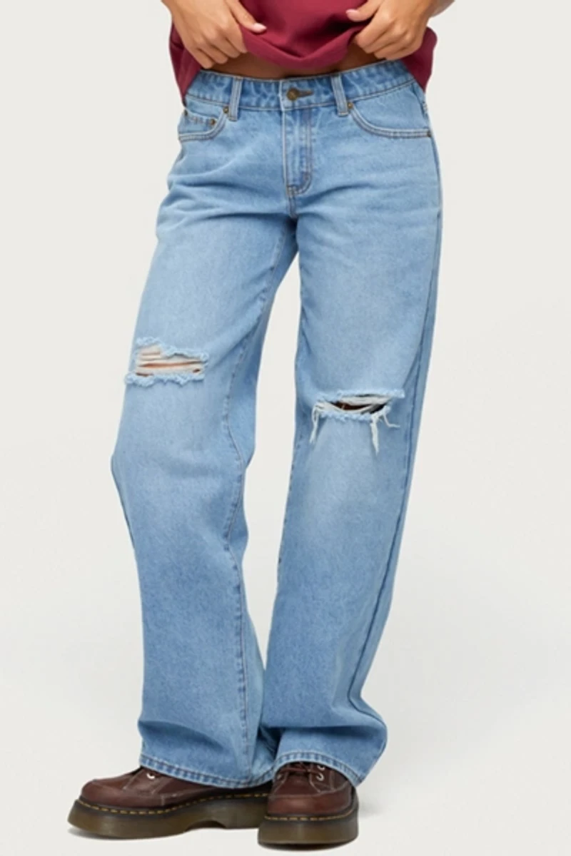 Edikted Juju Distressed Low Rise Baggy Jeans