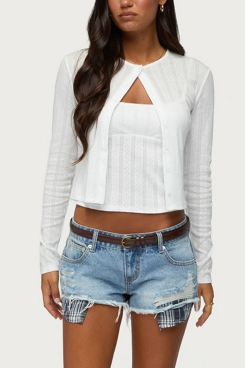 Edikted Catrine Plaid Pocket Denim Shorts