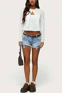 Edikted Catrine Plaid Pocket Denim Shorts