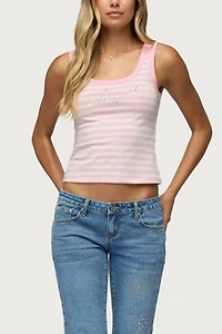 Edikted Angel Glow Rhinestone Striped Tank Top