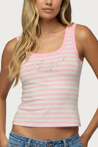 Edikted Angel Glow Rhinestone Striped Tank Top