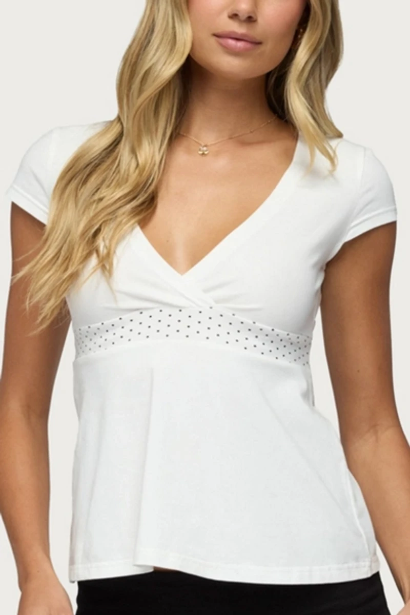 Edikted Indygo Polka Dot V Neck Top