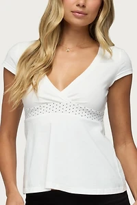 Edikted Indygo Polka Dot V Neck Top
