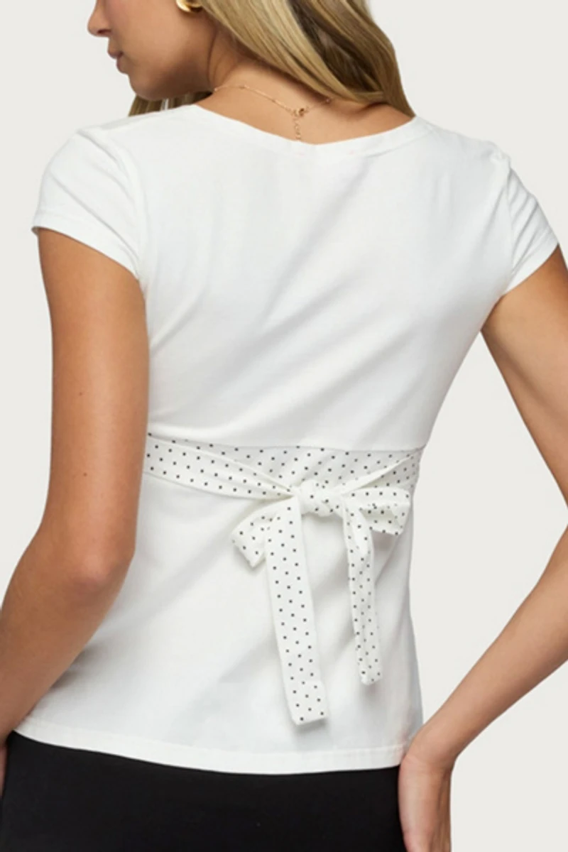 Edikted Indygo Polka Dot V Neck Top