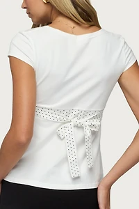 Edikted Indygo Polka Dot V Neck Top
