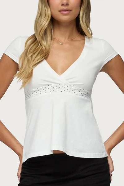 Edikted Indygo Polka Dot V Neck Top