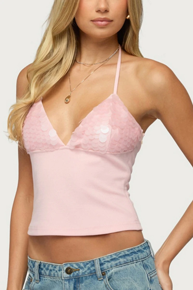 Edikted Katelyn Sequin Halter Top