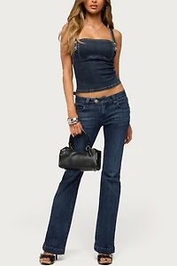 Edikted Koto Snap Button Stretchy Denim Top