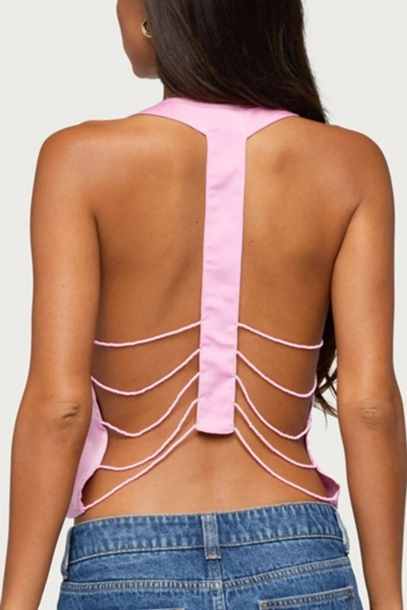 Edikted Satin Effect Backless Bead Chain Top