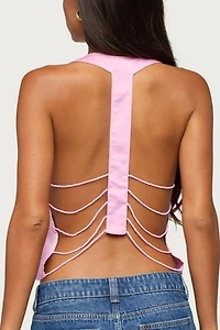 Edikted Satin Effect Backless Bead Chain Top