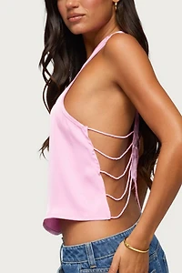 Edikted Satin Effect Backless Bead Chain Top