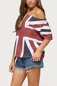 Edikted Union Jack Off Shoulder T Shirt
