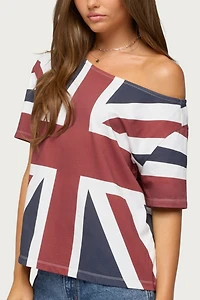 Edikted Union Jack Off Shoulder T Shirt