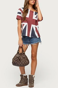 Edikted Union Jack Off Shoulder T Shirt