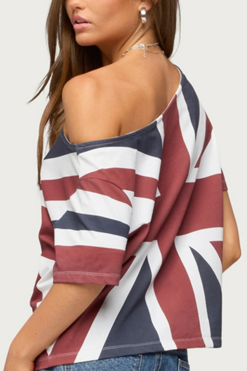 Edikted Union Jack Off Shoulder T Shirt