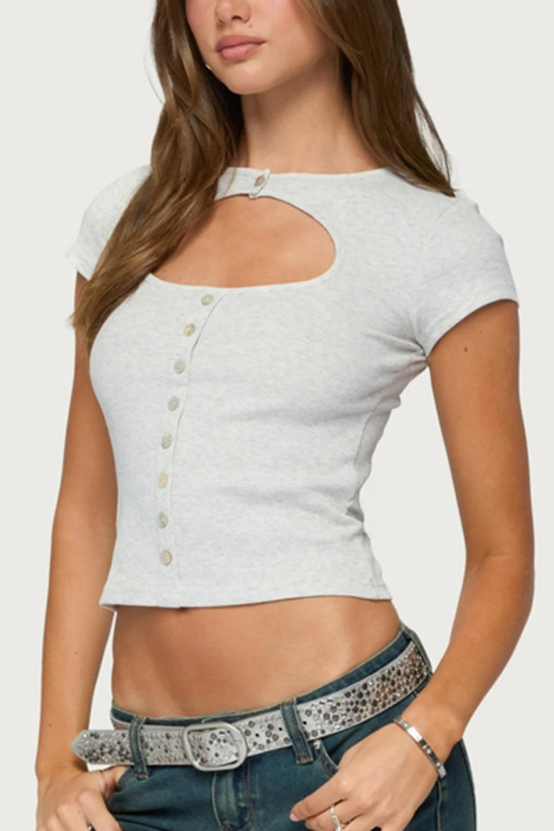 Edikted Tyla Button Up Keyhole Cutout Top