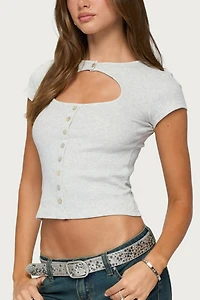 Edikted Tyla Button Up Keyhole Cutout Top