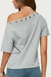 Edikted Leslee Grommet Off Shoulder T Shirt