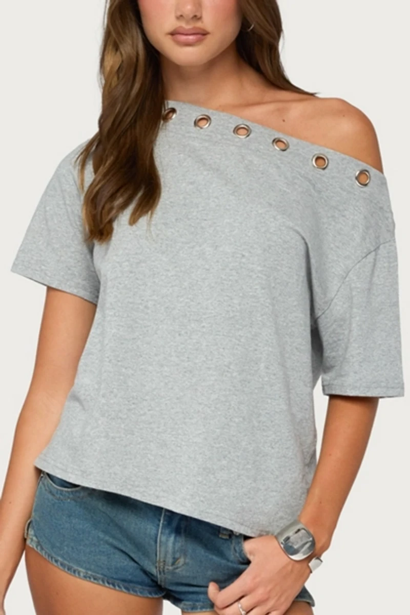 Edikted Leslee Grommet Off Shoulder T Shirt