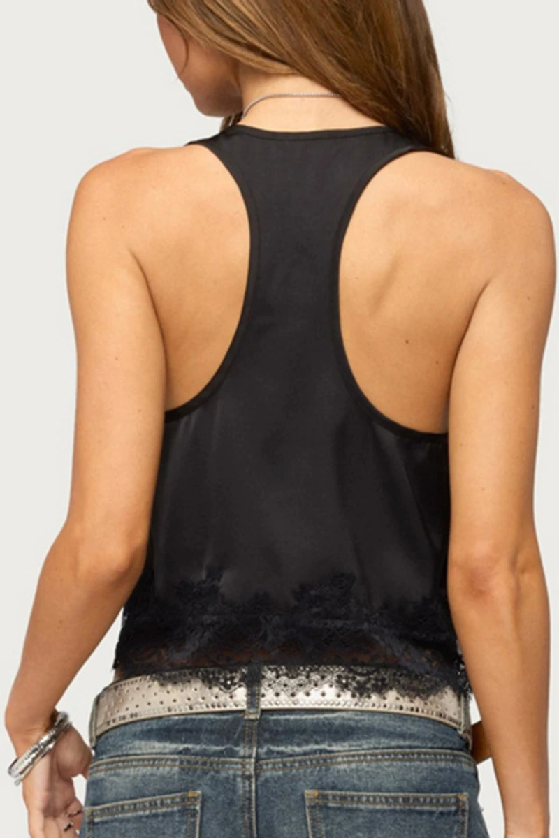 Edikted Onie Lacey Satin Effect Tank Top