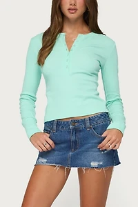 Edikted Yerin Long Sleeve Henley Ribbed Top