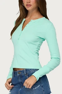 Edikted Yerin Long Sleeve Henley Ribbed Top