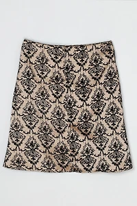 Vintage Y2k Beige Satin Skirt with Black Velvet Flocking