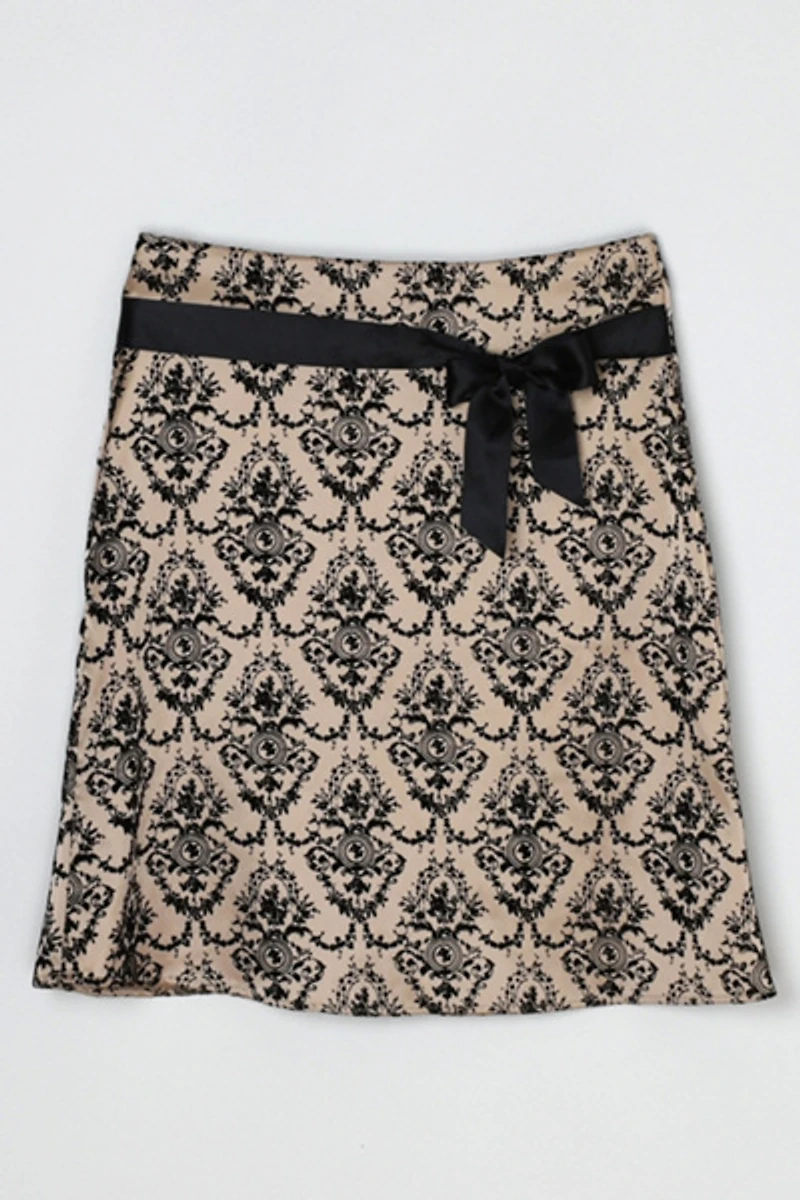 Vintage Y2k Beige Satin Skirt with Black Velvet Flocking