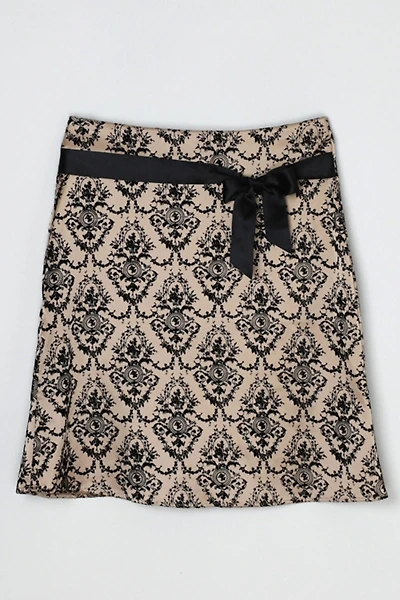 Vintage Y2k Beige Satin Skirt with Black Velvet Flocking