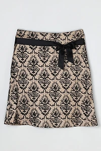 Vintage Y2k Beige Satin Skirt with Black Velvet Flocking