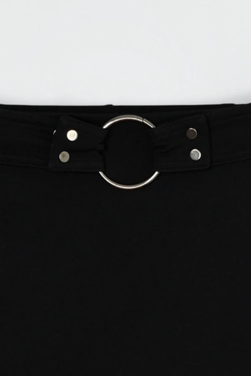 Vintage Y2k Ring Belt Black Low-Rise Midi Skirt