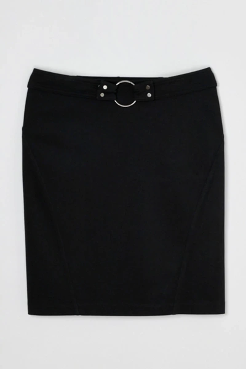 Vintage Y2k Ring Belt Black Low-Rise Midi Skirt