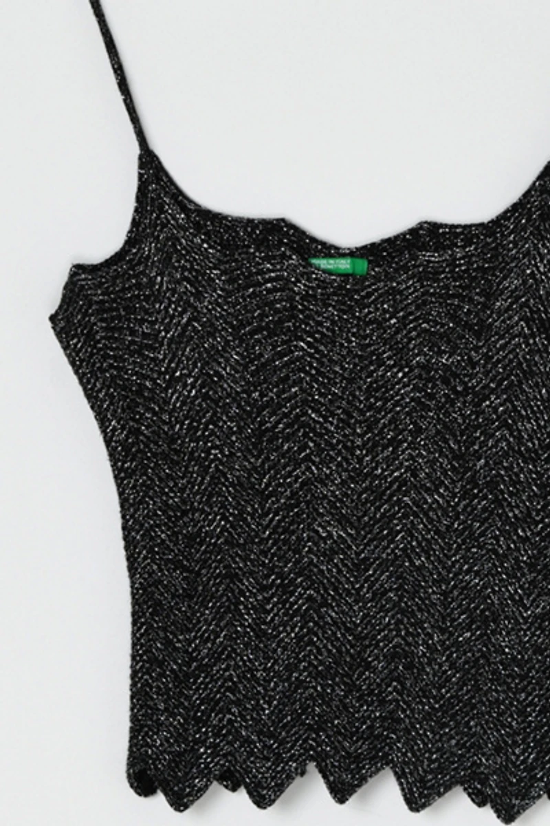 Vintage Y2k Black & Metallic Knit Crop Top