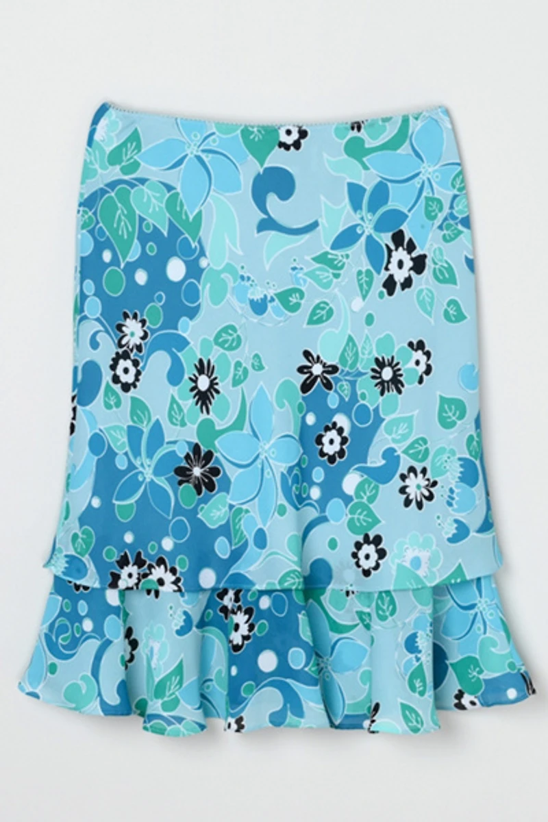 Vintage Y2k Tiered Printed Midi Skirt