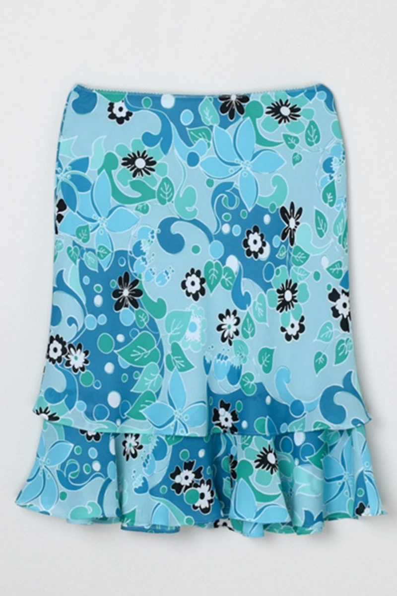 Vintage Y2k Tiered Printed Midi Skirt