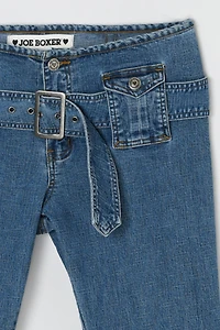 Vintage Y2k Flared Low-Rise Jeans with Denim Belt