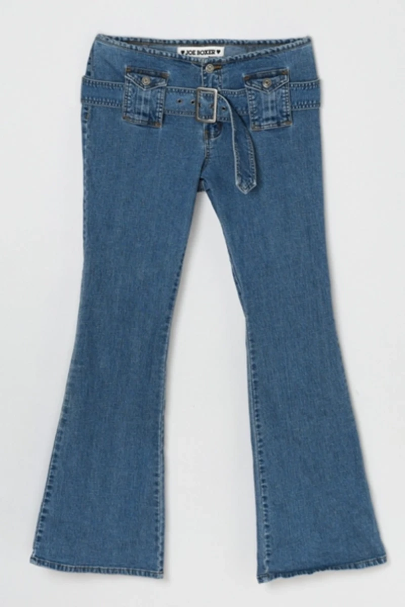 Vintage Y2k Flared Low-Rise Jeans with Denim Belt