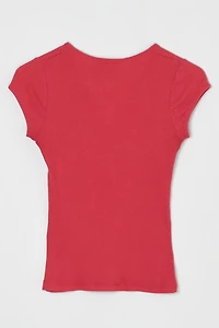 Vintage Y2k Aberrombie & Fitch Cherry Red Buttoned Ribbed Tee