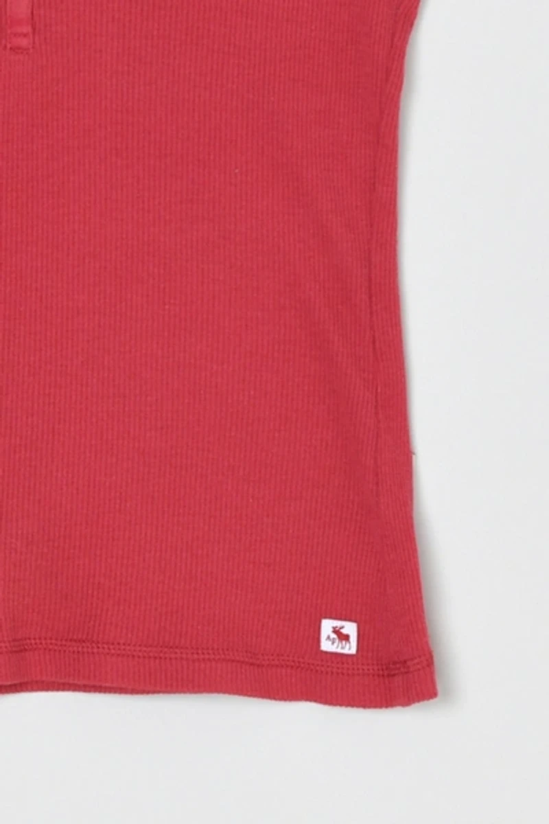 Vintage Y2k Aberrombie & Fitch Cherry Red Buttoned Ribbed Tee