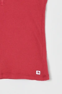 Vintage Y2k Aberrombie & Fitch Cherry Red Buttoned Ribbed Tee