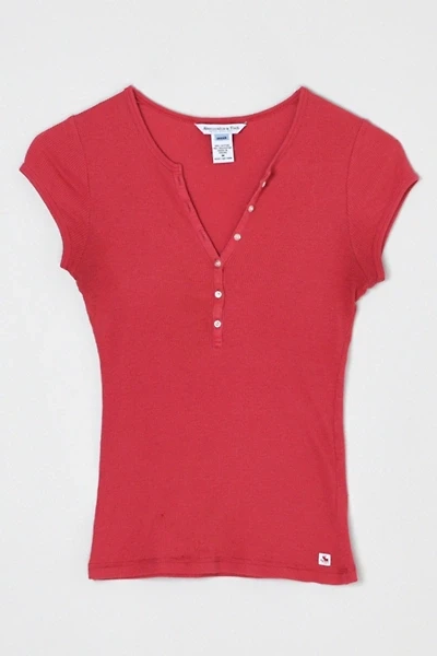 Vintage Y2k Aberrombie & Fitch Cherry Red Buttoned Ribbed Tee