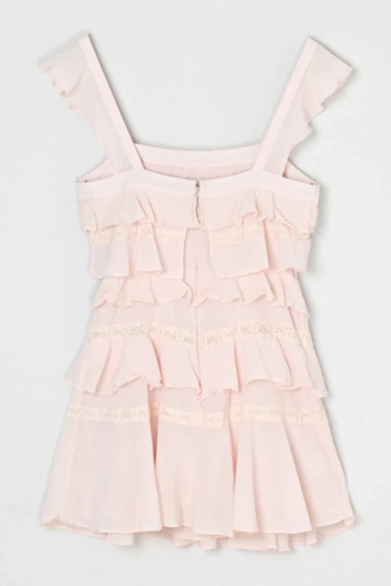 Vintage Y2k Lacy Tiered Light Pink Mini Dress